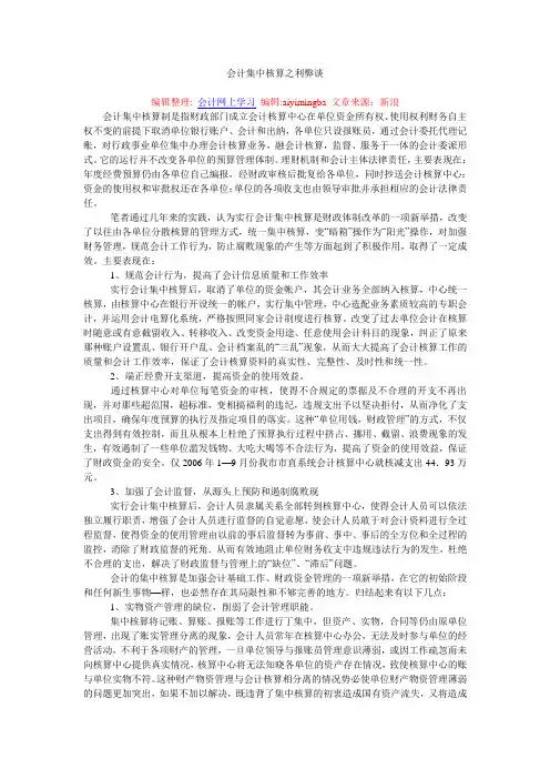 会计集中核算之利弊谈