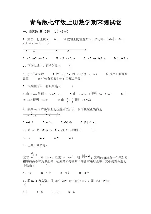 青岛版七年级上册数学期末测试卷(综合试卷)