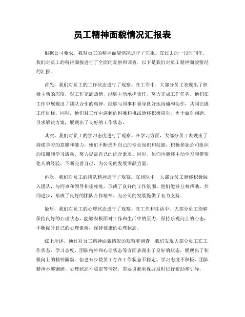 员工精神面貌情况汇报表