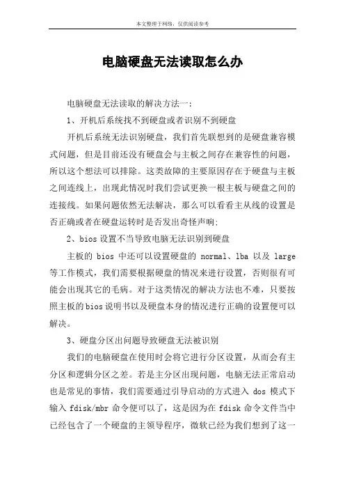 电脑硬盘无法读取怎么办