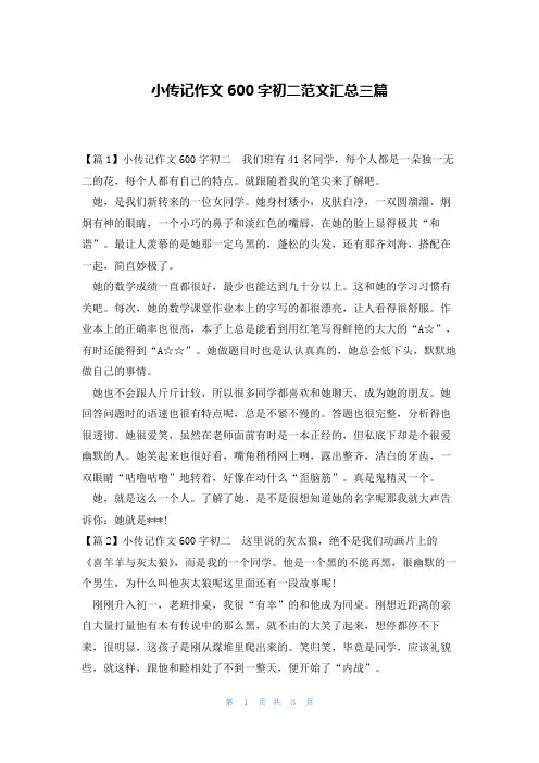小传记作文600字初二范文汇总三篇