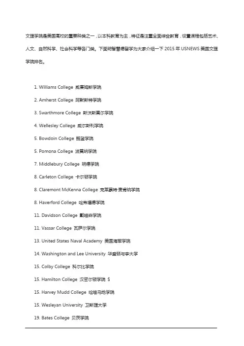 2015USNEWS美国文理学院排名
