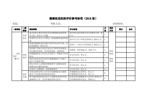 健康促进医院评价打分表(2016版)
