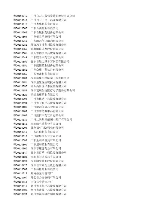 广东药品生产企业(截止2014年1月)