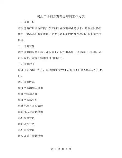 房地产培训方案范文培训工作方案