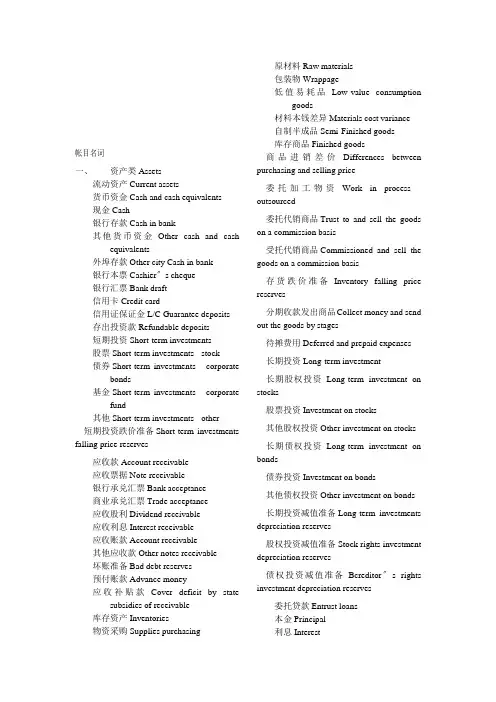 会计专业外语账目词汇汇总