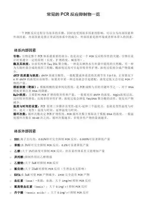 常见的PCR反应抑制物一览