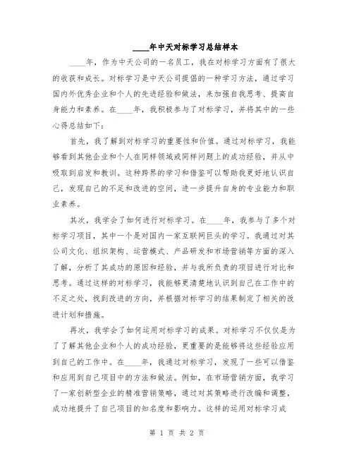 2024年中天对标学习总结样本