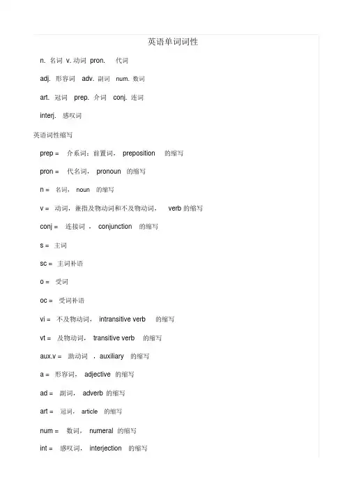 英语单词词性