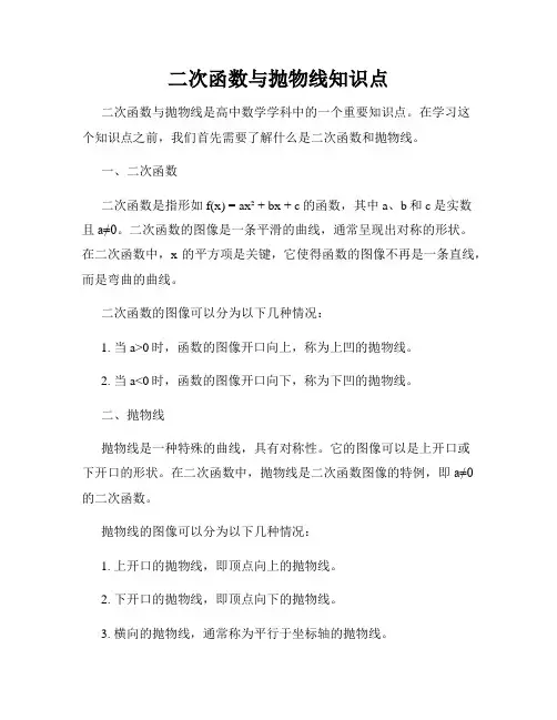 二次函数与抛物线知识点