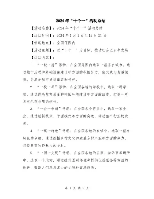 2024年“十个一”活动总结