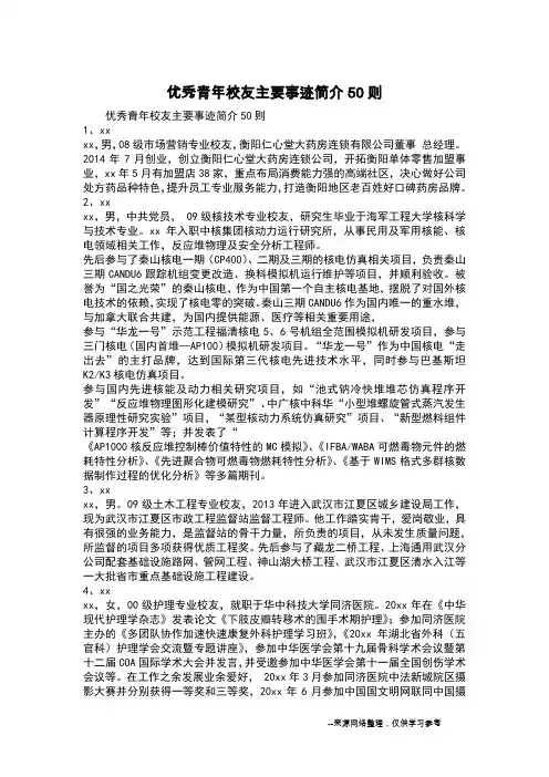 优秀青年校友主要事迹简介50则