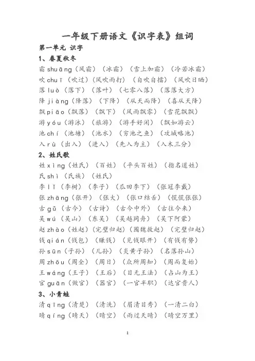 一下识字表组词