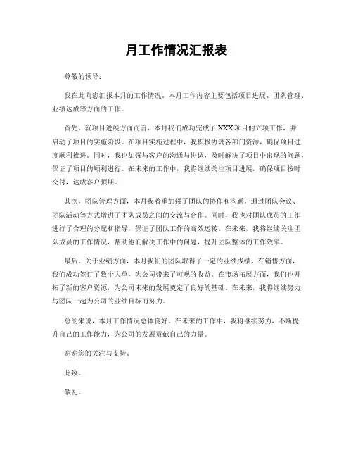 月工作情况汇报表