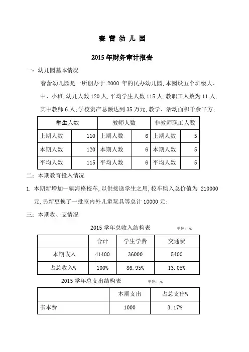 春蕾幼儿园财务审计报告