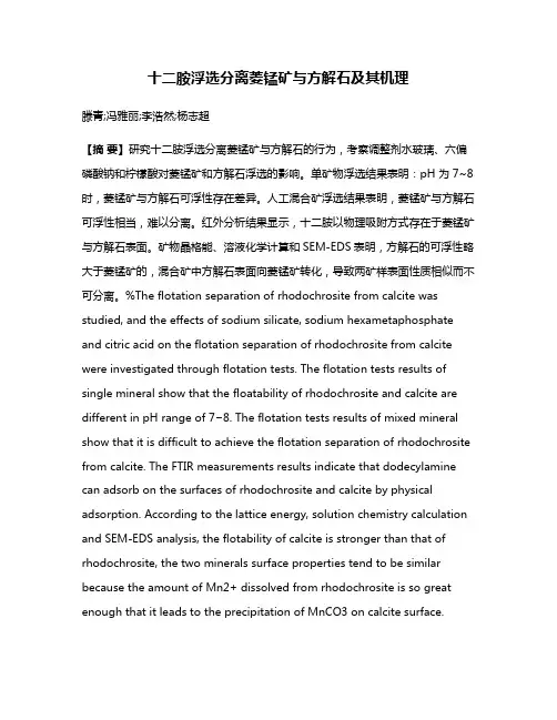 十二胺浮选分离菱锰矿与方解石及其机理