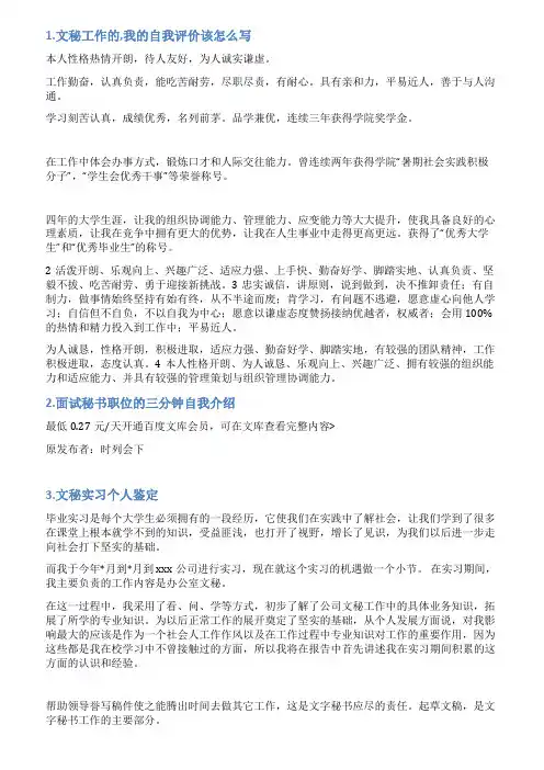 政府秘书工作自我评价