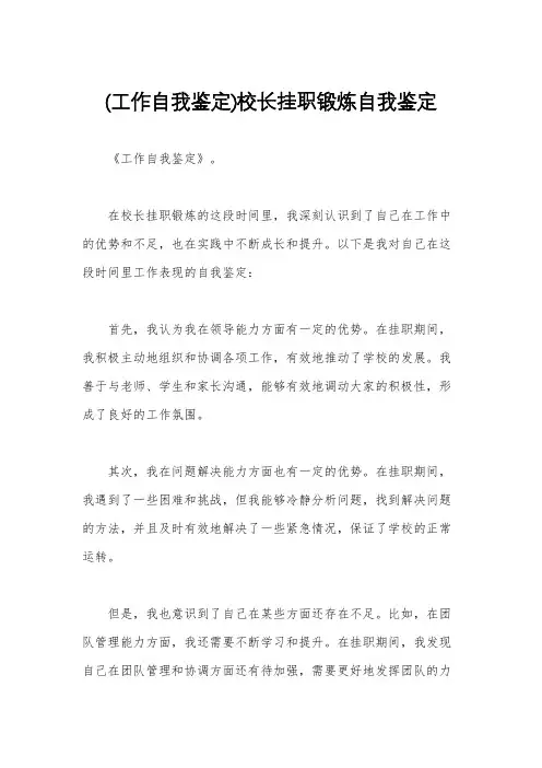 (工作自我鉴定)校长挂职锻炼自我鉴定