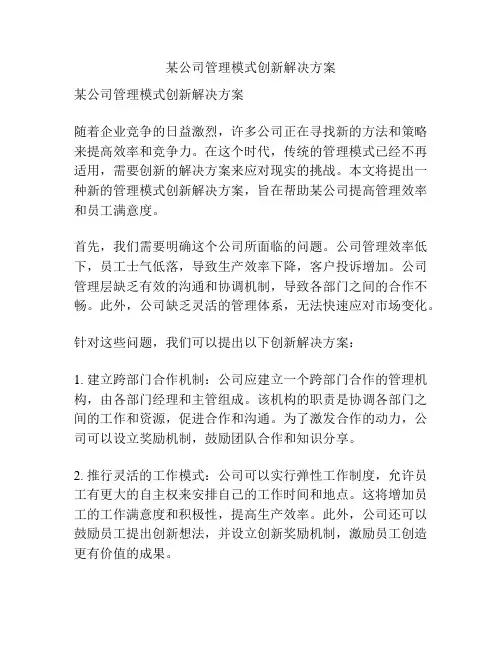 某公司管理模式创新解决方案