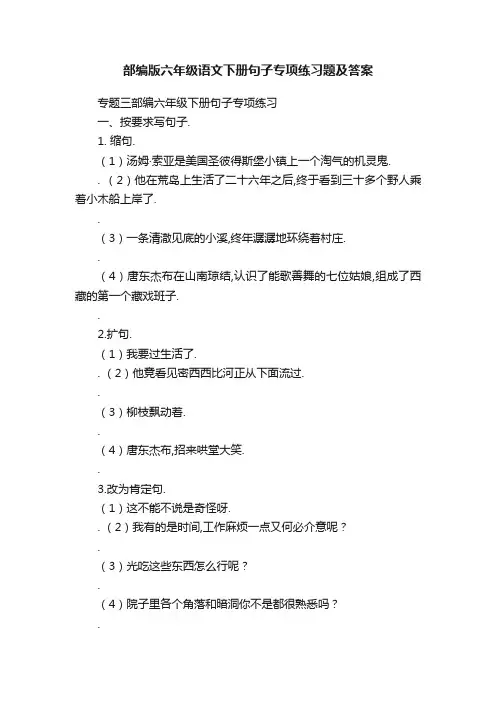 部编版六年级语文下册句子专项练习题及答案