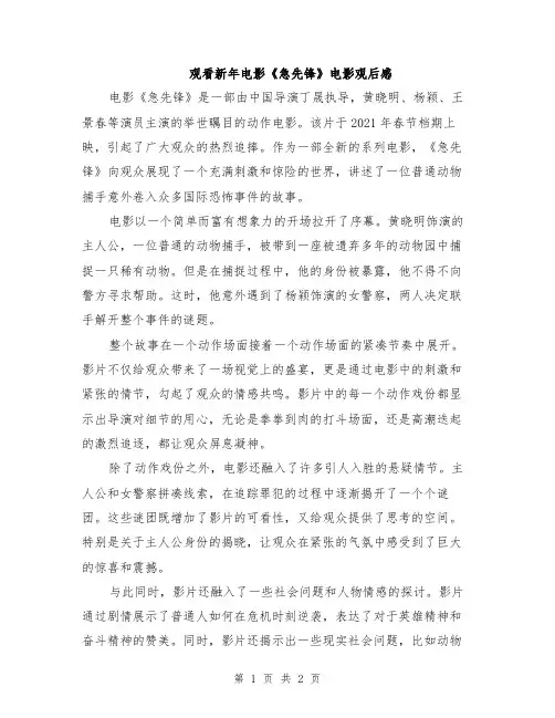观看新年电影《急先锋》电影观后感