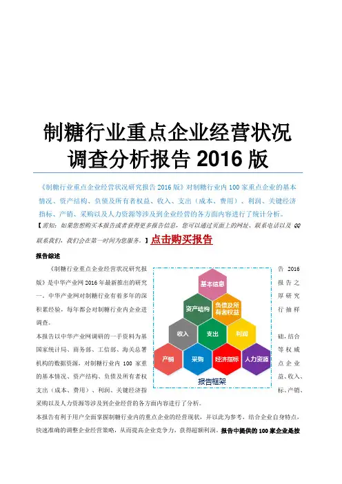 制糖行业重点企业经营状况调查分析报告版