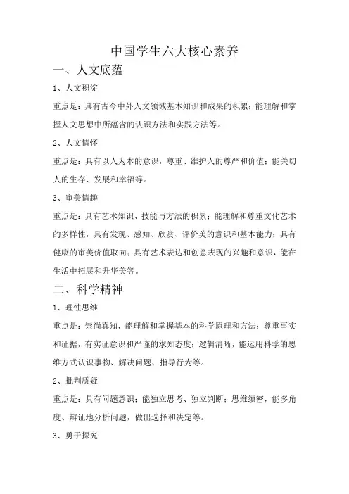 中国学生六大核心素养