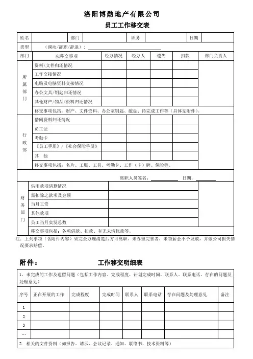 离职工作交接单【模板】