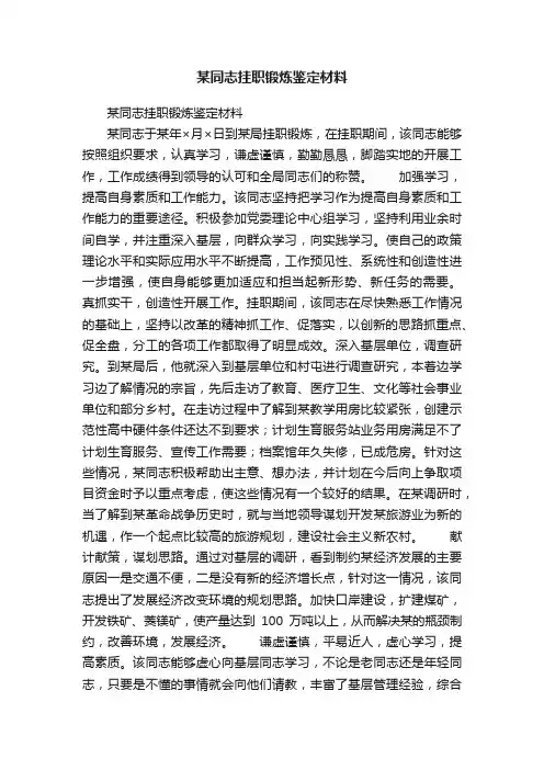 某同志挂职锻炼鉴定材料