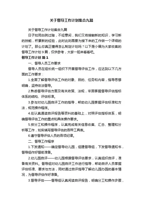 关于督导工作计划集合九篇
