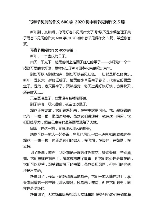 写春节见闻的作文600字_2020初中春节见闻作文5篇
