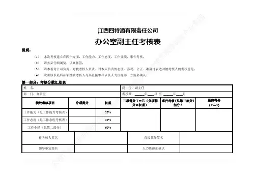 绩效考核表-办公室副主任