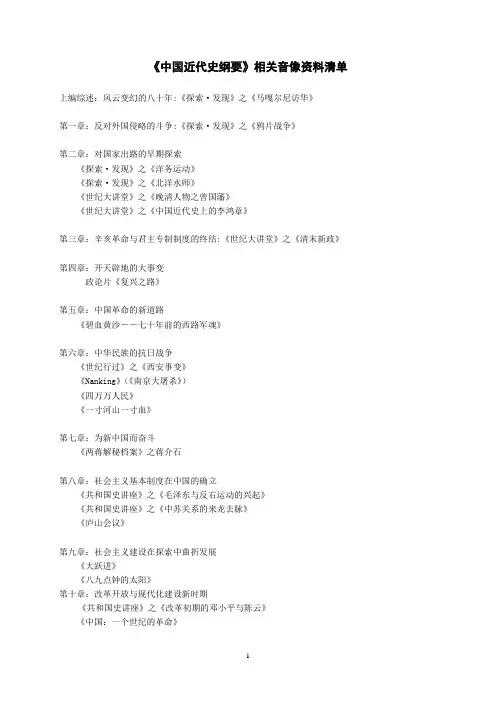 《中国近代史纲要》相关音像资料清单