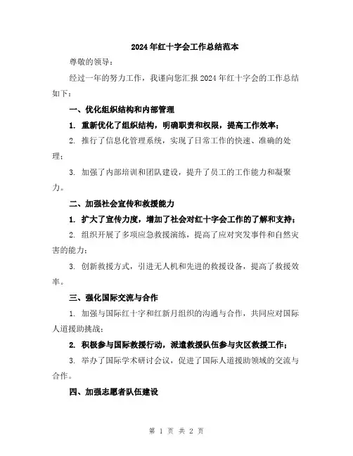 2024年红十字会工作总结范本