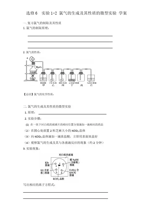 实验1-2氯气的生成及其性质的微型实验