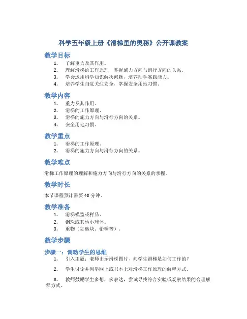 科学五年级上册《滑梯里的奥秘》公开课教案