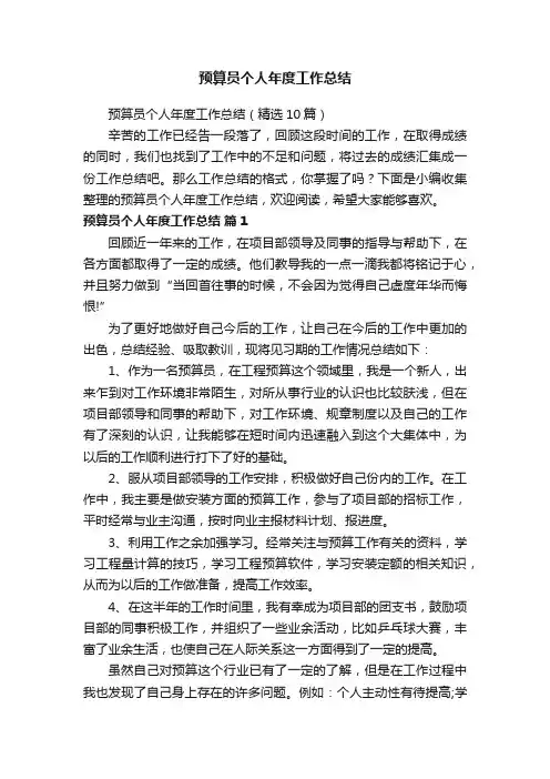 预算员个人年度工作总结（精选10篇）