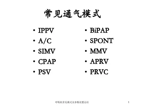 呼吸机常见模式及参数设置总结培训课件