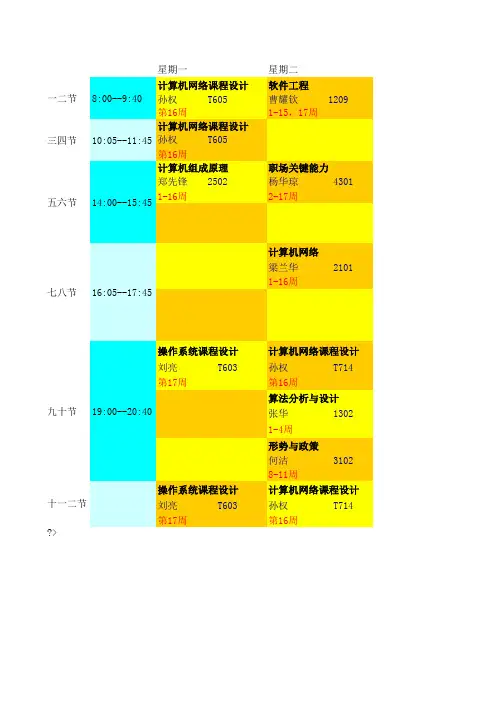软件工程大三上学期课程表