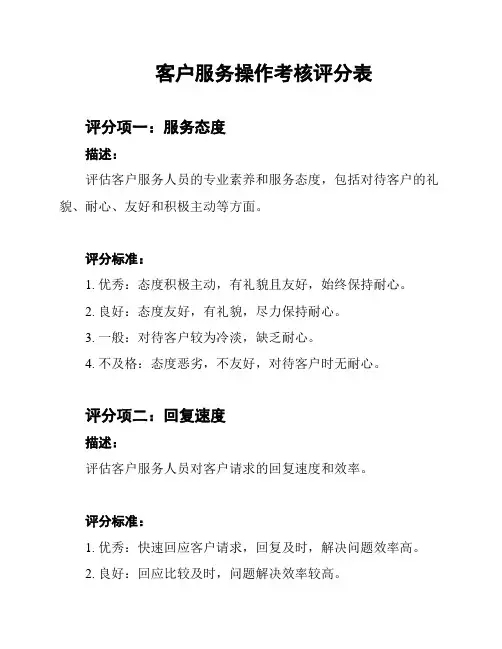 客户服务操作考核评分表