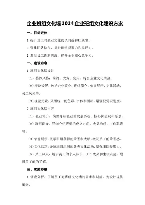 企业班组文化墙2024企业班组文化建设方案