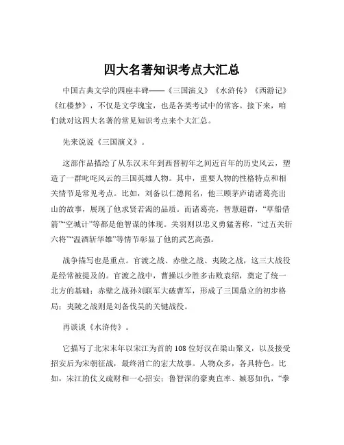 四大名著知识考点大汇总