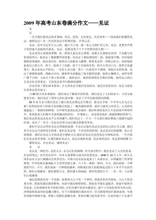 2009年高考山东卷满分作文——见证