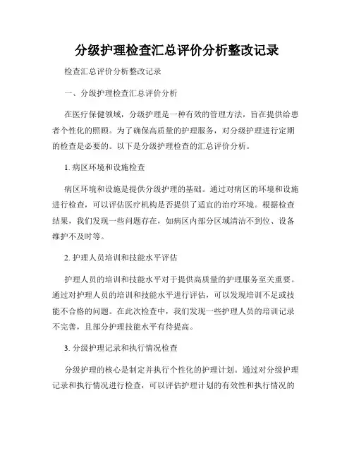 分级护理检查汇总评价分析整改记录