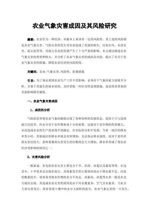 农业气象灾害成因及其风险研究
