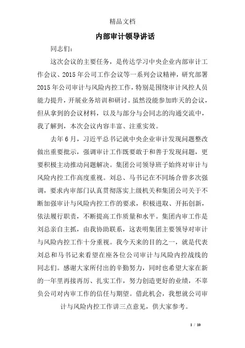 内部审计领导讲话