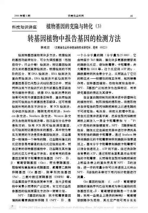 植物基因的克隆与转化_3_转基因植物中报告基因的检测方法