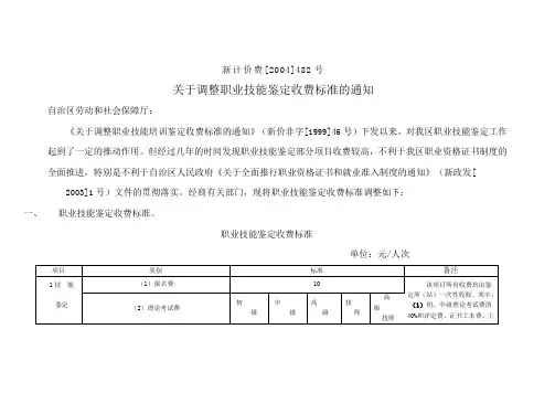 技能鉴定新计价费-2004-482号文