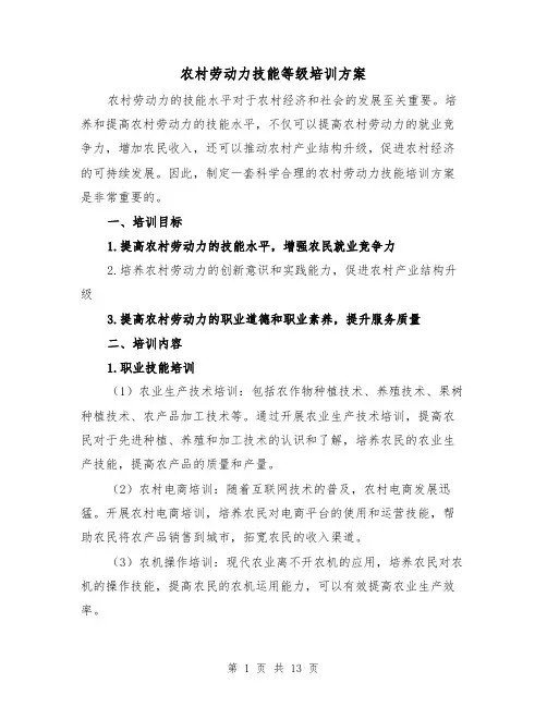 农村劳动力技能等级培训方案(四篇)
