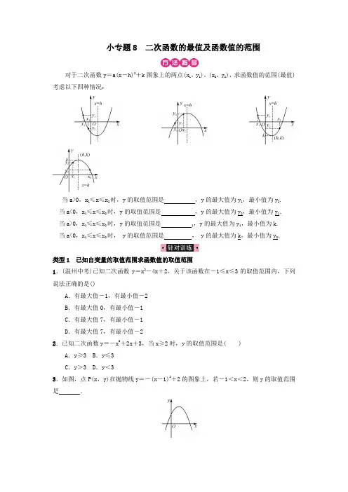 小专题8二次函数的最值及函数值的范围